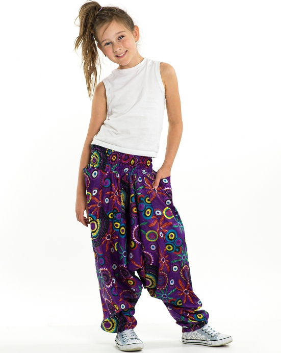 Dětské kalhoty Aladin – fialová mandala