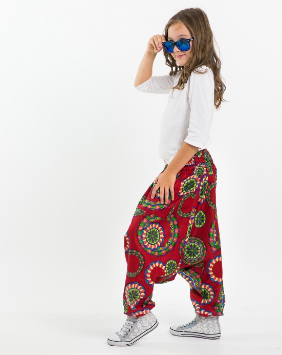 Dětské kalhoty Aladin – červené s mandalami