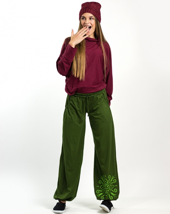 Kalhoty Labyrint – khaki se zelenou