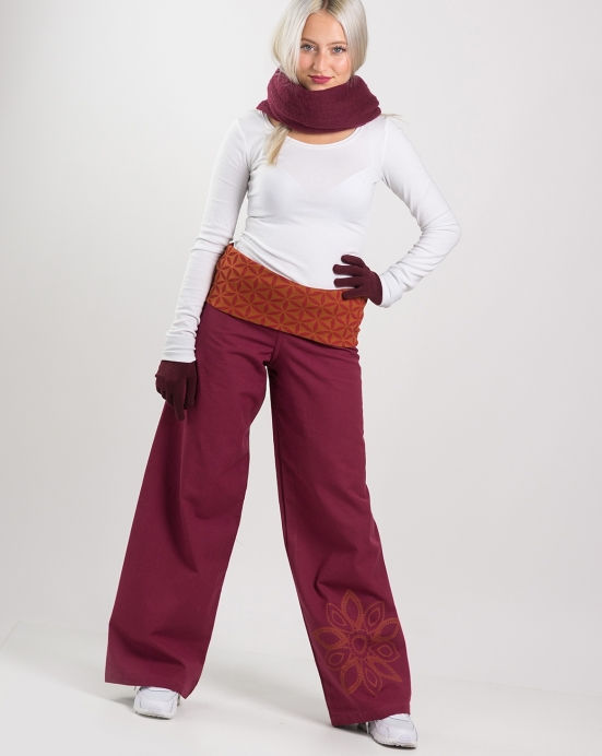 Kalhoty Layla – bordó s oranžovou
