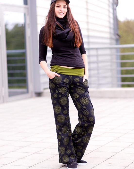 Kalhoty Thala – černé se zelenou