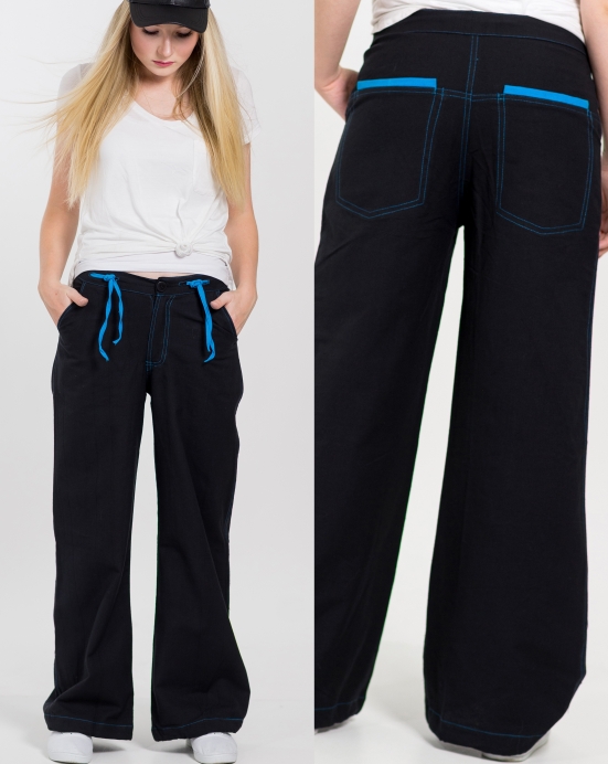 Kalhoty Lace - černé s modrou