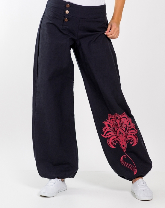 Kalhoty Steady s potiskem - černé s růžovou