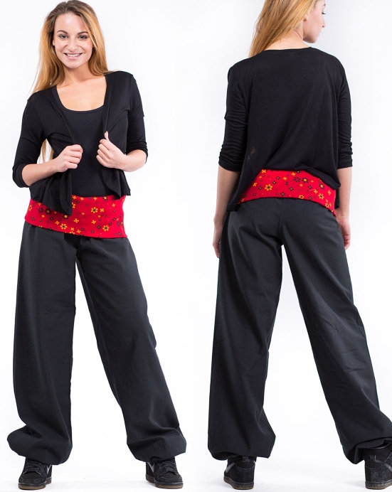 Kalhoty Spring – černé s červenou