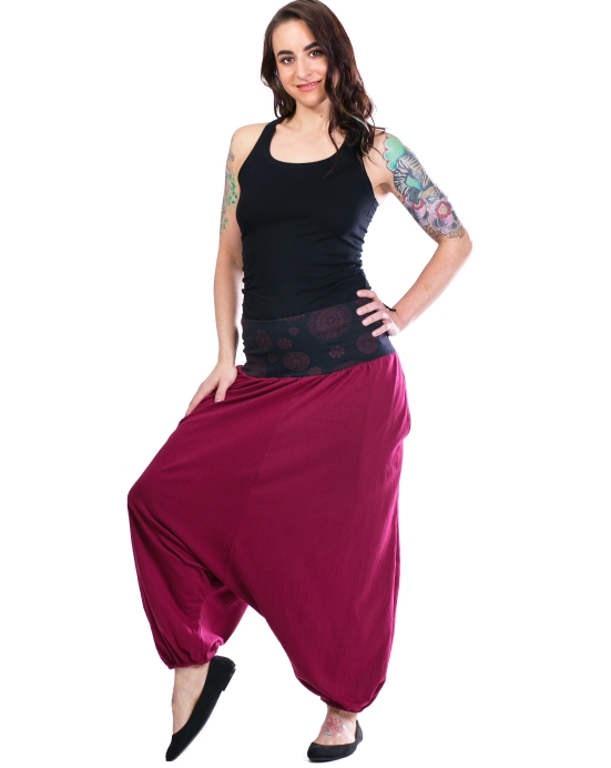 Kalhoty Mandala – bordó s černou