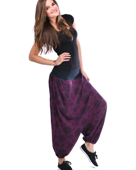 Kalhoty Mandala – fialové s černou