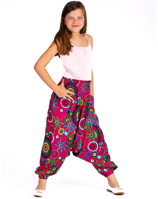 Dětské kalhoty Aladin – růžové s barevnými květy