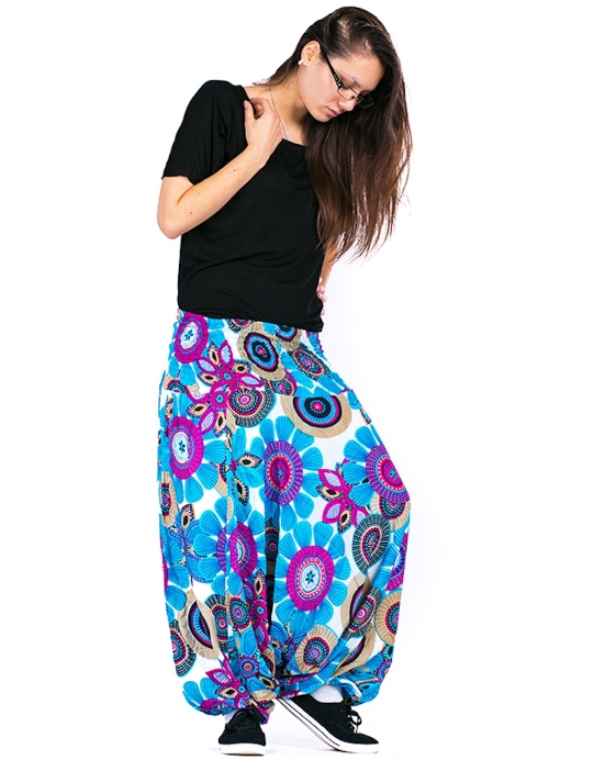 Kalhoty / šaty Aladin – modré květy