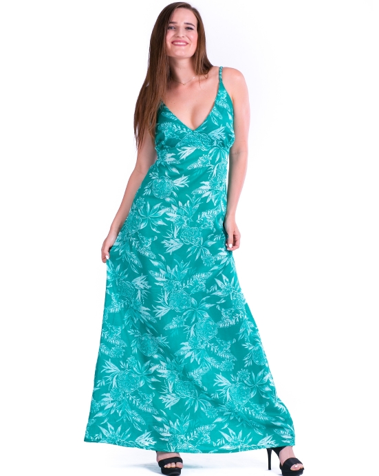 Maxi šaty Anula – zelené s bílými květy