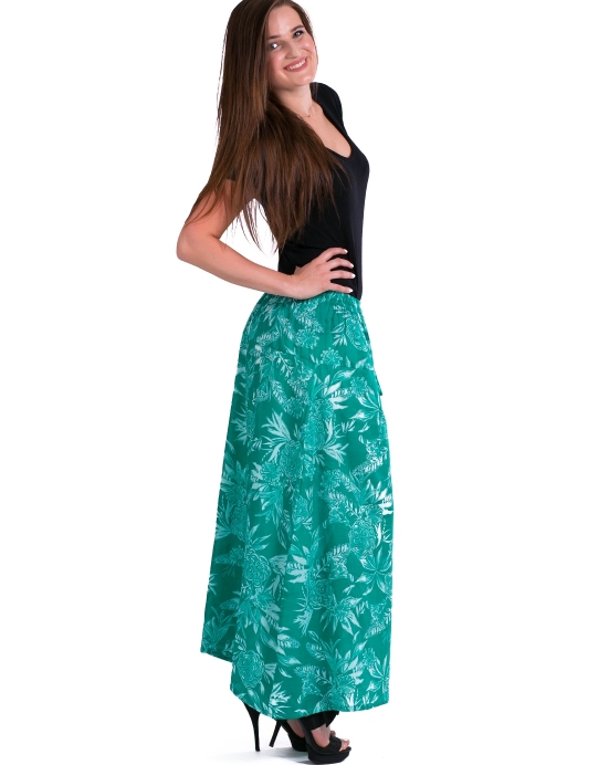 Maxi sukně Lana – zelená s bílými kytičkami