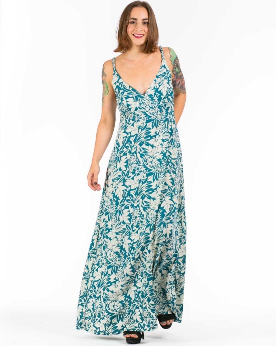 Maxi šaty Lynn – bílé s modrým vzorem