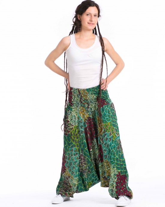 Kalhoty Aladin – zelené paví vzory
