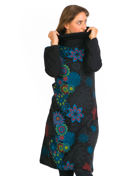 Šaty Lalita – černé s modrými květy