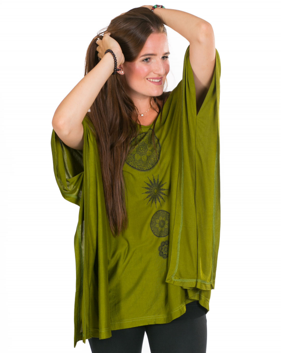Lehké pončo Tabita – khaki s ornamenty Lehké pončo Tabita – khaki s ornamenty