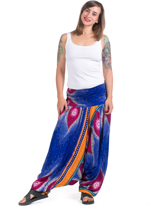 Kalhoty Aladin 3v1 – fialovo-modré s růžovými a oranžovými motivy