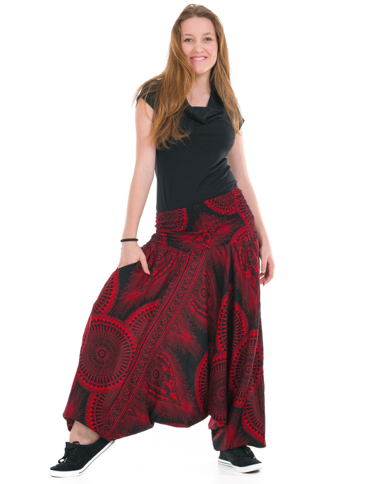 Kalhoty Aladin 3v1 – černé s červenými mandalami