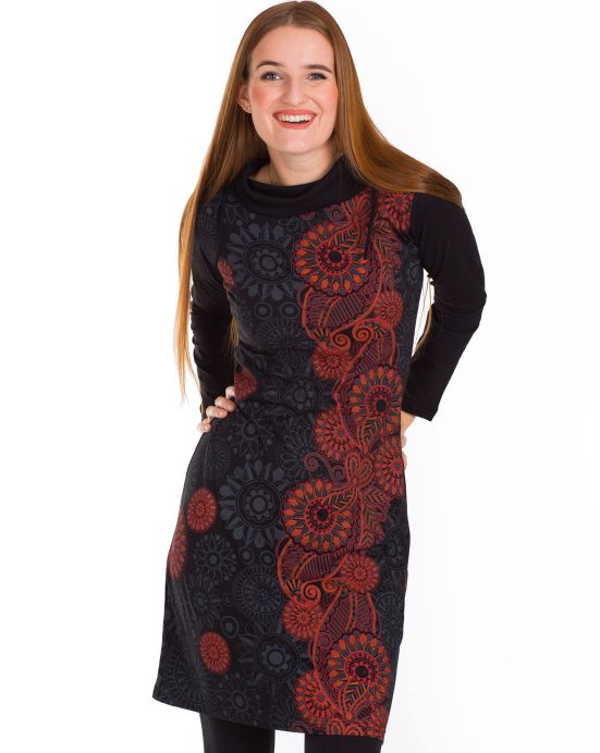 Šaty Merita – černé s červenými vzory