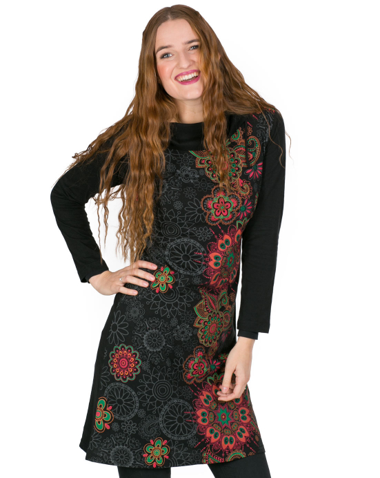 Šaty Merita – černé s barevnými mandalami