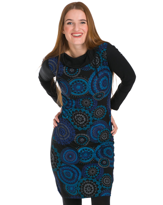 Šaty Rita – černé s modrými mandalami