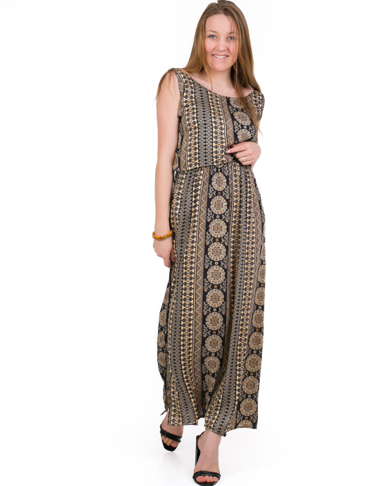 Maxi šaty Tapu – béžové s ornamenty Maxi šaty Tapu – béžové s ornamenty