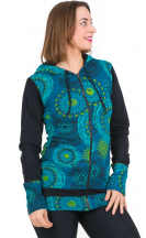 Mikina Hoodie – petrolejová s květy