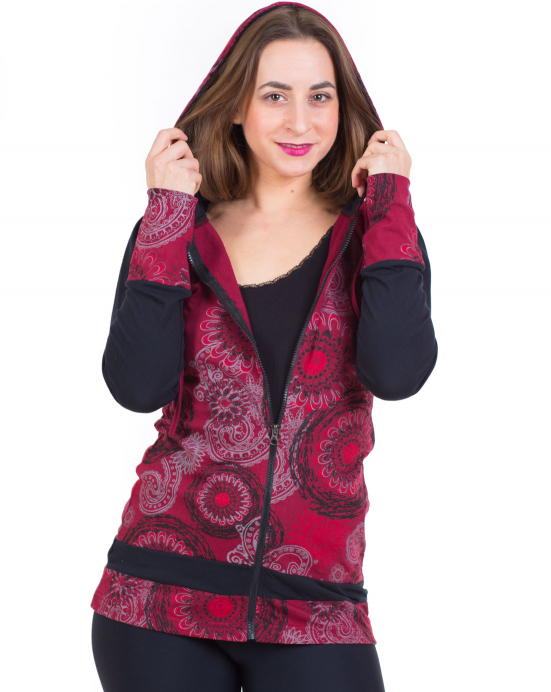 Mikina Hoodie – bordó s květy Mikina Hoodie – bordó s květy