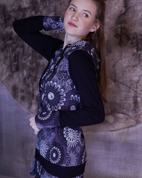 Mikina Hoodie – šedivá s květy Mikina Hoodie – šedivá s květy