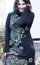 Šaty Lalita – černé se zelenými květy