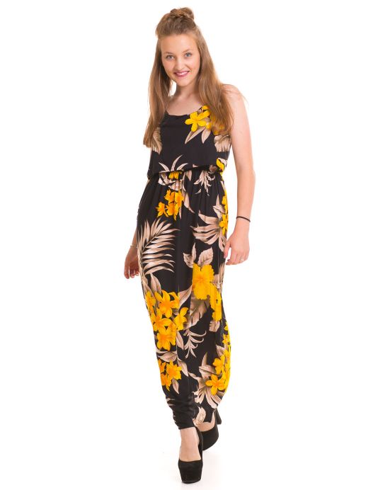 Maxi šaty Tapu – černé se žlutými květy