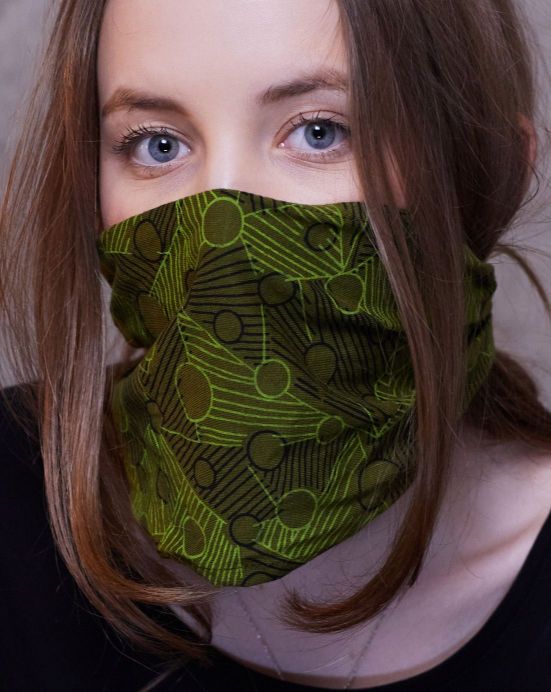 Textilní čelenka Thao – khaki s obrazci Textilní čelenka Thao – khaki s obrazci