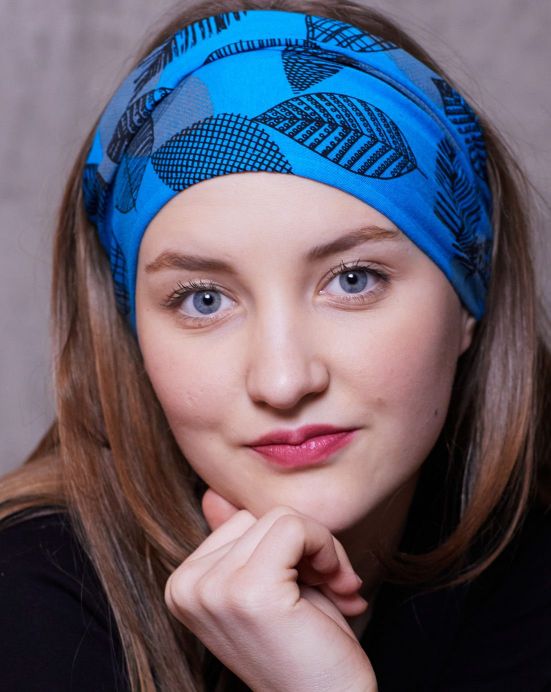 Textilní čelenka Thao – tyrkysová s listy Textilní čelenka Thao – tyrkysová s listy