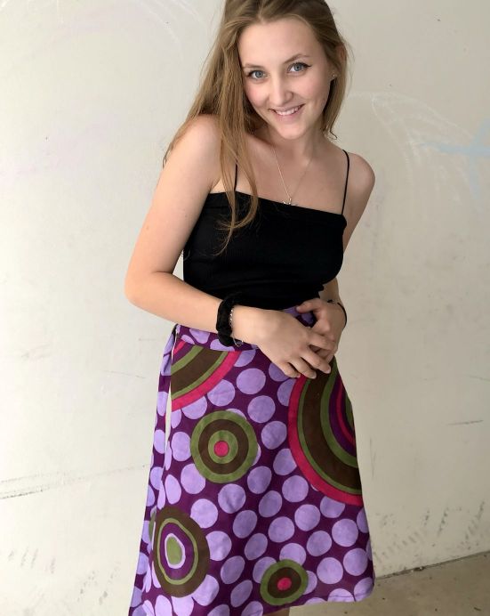 Zavinovací sukně Nepali – fialová s kolečky