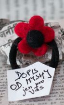 Gumička do vlasů Květ s perlou + Dopis od Myshi – černá s červeným květem