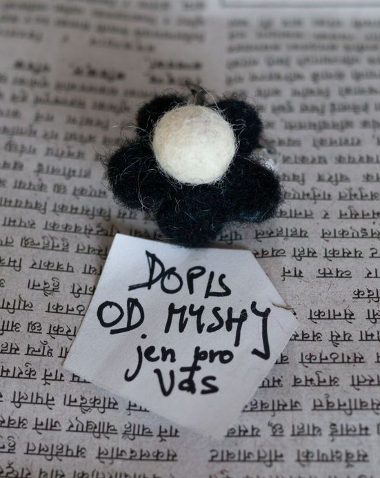 Brož - Květ s perlou + Dopis od Myshi – bílo-černá Brož - Květ s perlou + Dopis od Myshi – bílo-černá