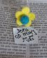 Brož - Květ s perlou + Dopis od Myshi – žlutá s tyrkysovým středem