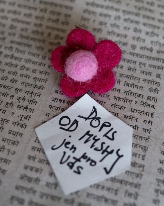 Brož - Květ s perlou + Dopis od Myshi – růžová