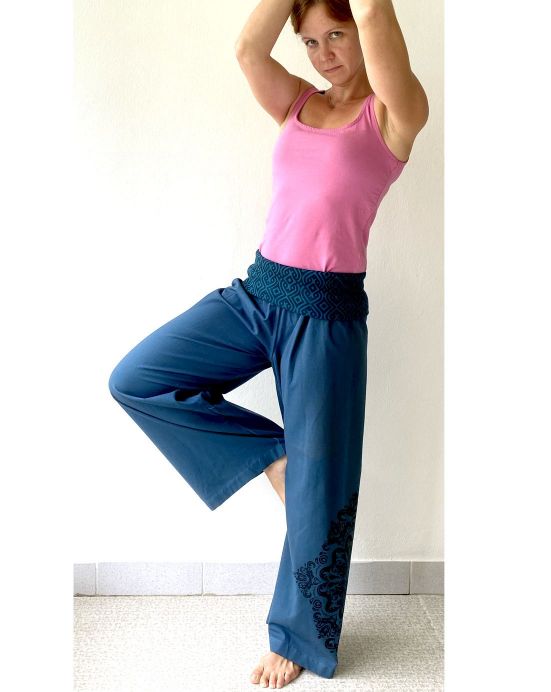 Kalhoty Thao klasik pevné - petrolejové s černým potiskem