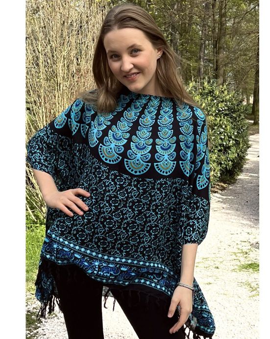 Lehké pončo Mandala – tyrkysové Lehké pončo Mandala – tyrkysové