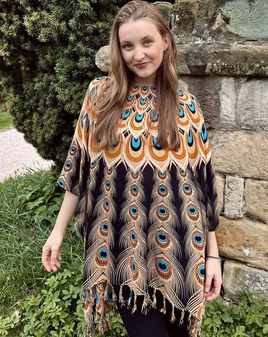 Lehké pončo Morakoo – béžová paví oka Lehké pončo Morakoo – béžová paví oka