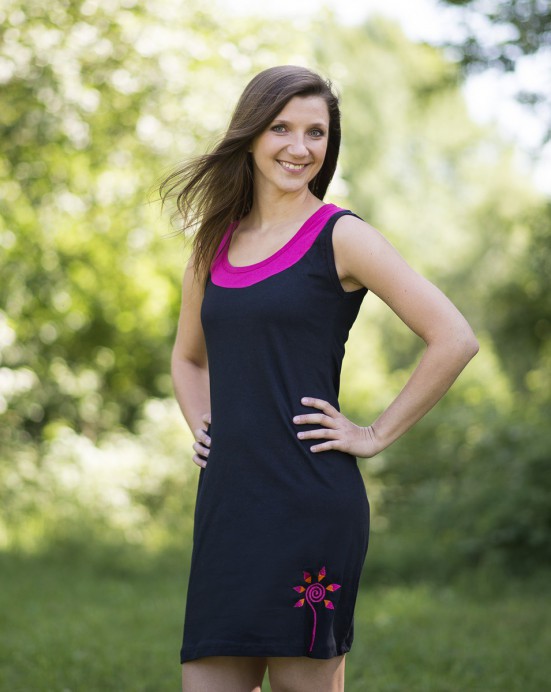 Šaty Thao bez rukávů – černé s růžovou