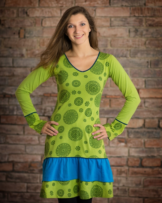 Šaty Gira - zelené s tyrkysovou